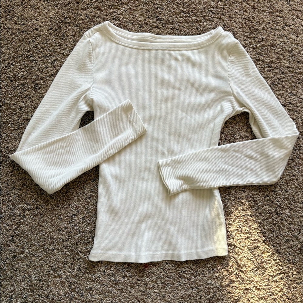 Universal Thread Cream Ribbed Long-Sleeve Top